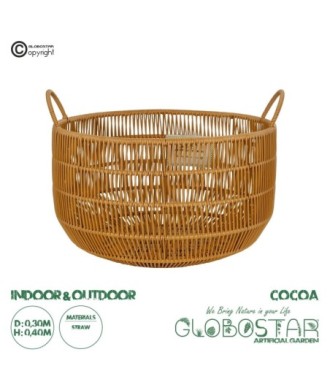 GloboStar® Artificial Garden COCOA 21495 Διακοσμητικό Πλεκτό Καλάθι - Κασπώ Γλάστρα - Flower Pot Μπεζ Φ30cm x Υ40cm